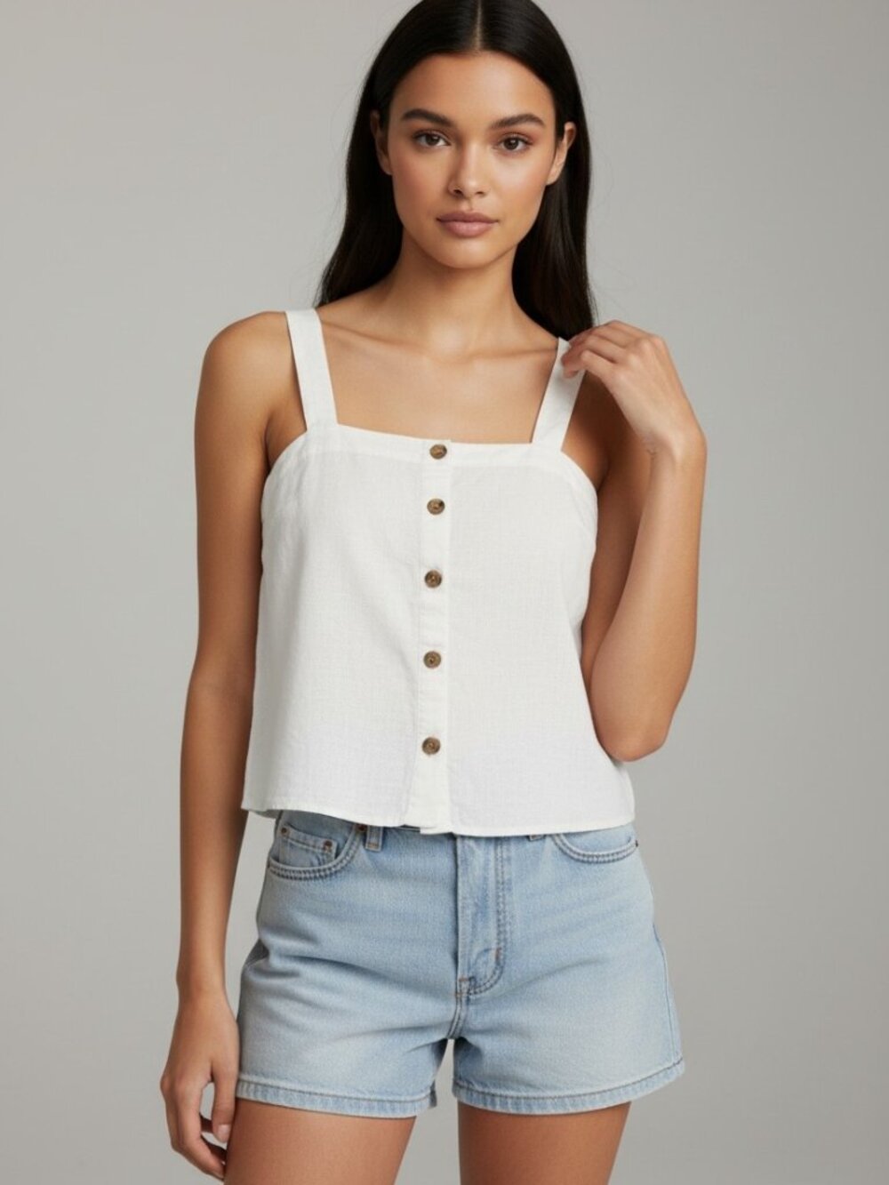 J.Crew White Linen Blend Button Front Crop Tank Cami Coastal Minimalist XL